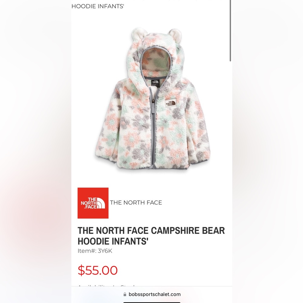 Gardenia White polka dot floral North Face infant jacket 0-3 months.